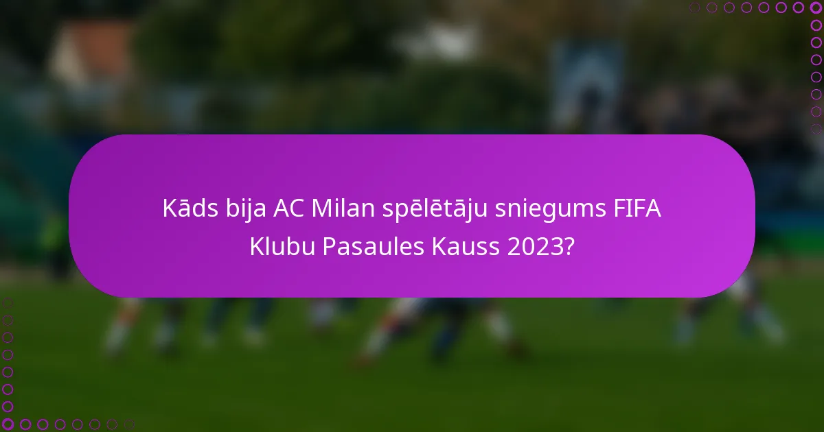 Kāds bija AC Milan spēlētāju sniegums FIFA Klubu Pasaules Kauss 2023?