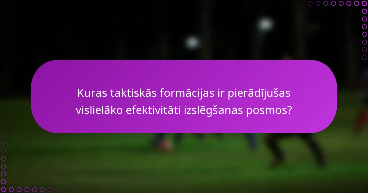 Kuras taktiskās formācijas ir pierādījušas vislielāko efektivitāti izslēgšanas posmos?